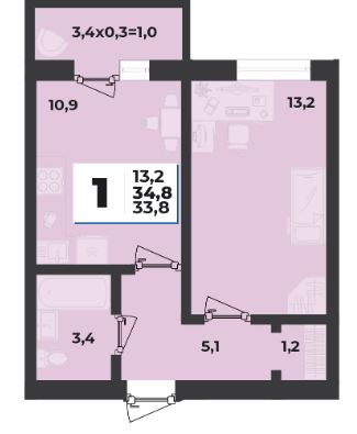 Однокомнатная в Литер 51