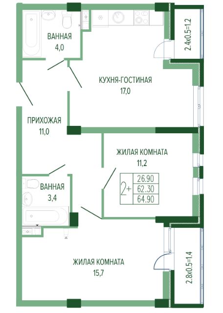 Двухкомнатная в Литер 4