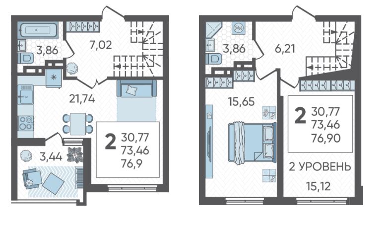 Двухкомнатная в Литер 1