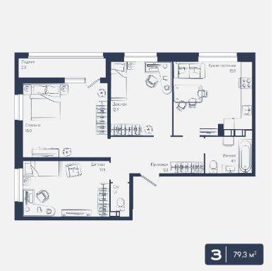 Трехкомнатная в Литер 6.2
