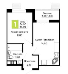 Однокомнатная в Очередь 1 Литер 3