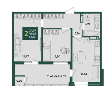Двухкомнатная в Дом 5 очередь 2