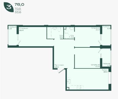 Трехкомнатная в Литер 1.2