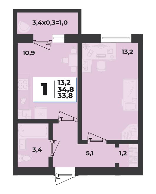 Однокомнатная в Литер 51