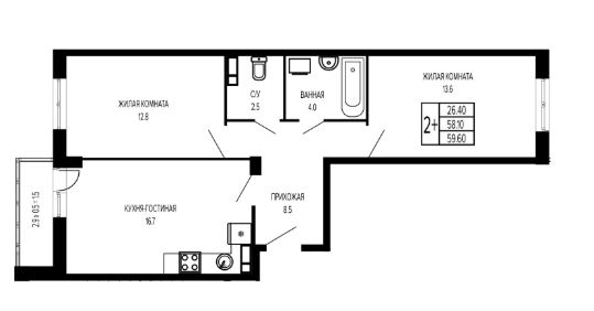 Двухкомнатная в Литер 6