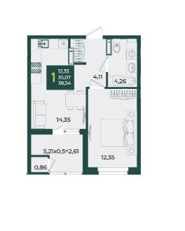 Однокомнатная в Дом 2 очередь 2 