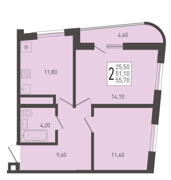 Двухкомнатная в Литер 2