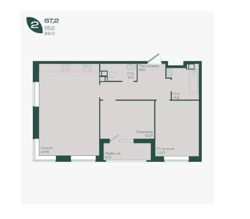 Двухкомнатная в Литер 1.2