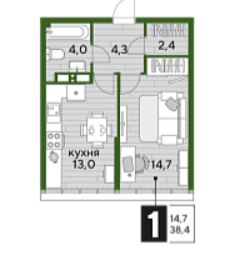 Однокомнатная в Литер 21