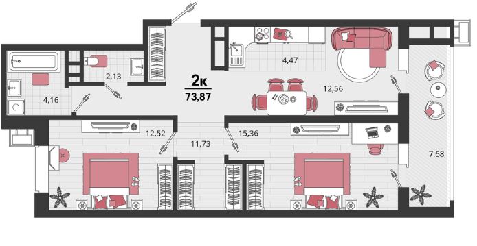 Двухкомнатная в Литер 17