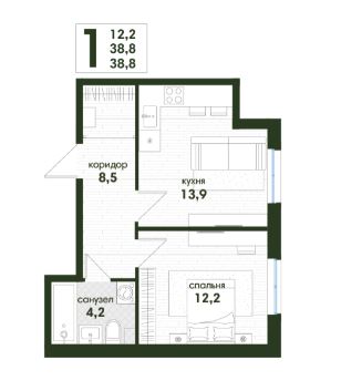Однокомнатная в Литер 4 очередь 1