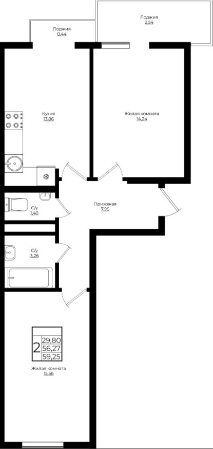 Двухкомнатная в Литер 4