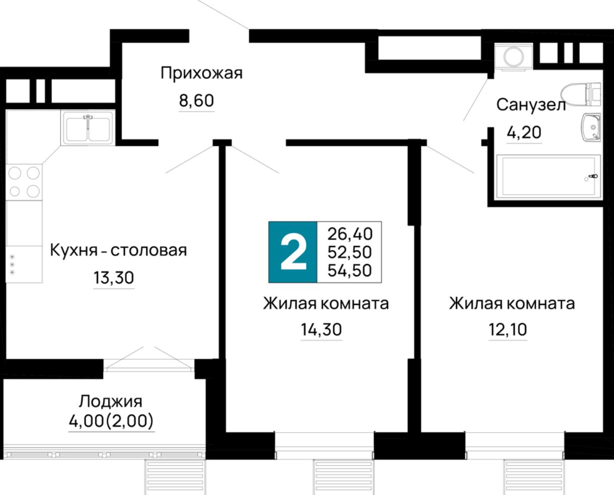 Двухкомнатная в Очередь 2 Литер 6