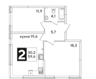 Двухкомнатная в Литер 55