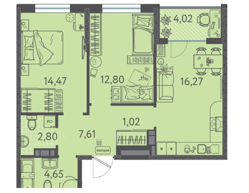 Двухкомнатная в Литер 5 очередь 2