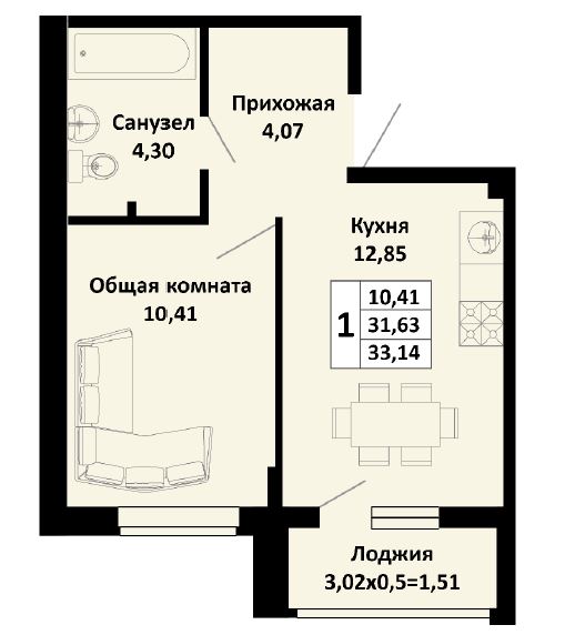Однокомнатная в Литер 1