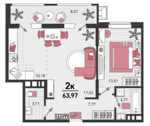Двухкомнатная в Литер 19