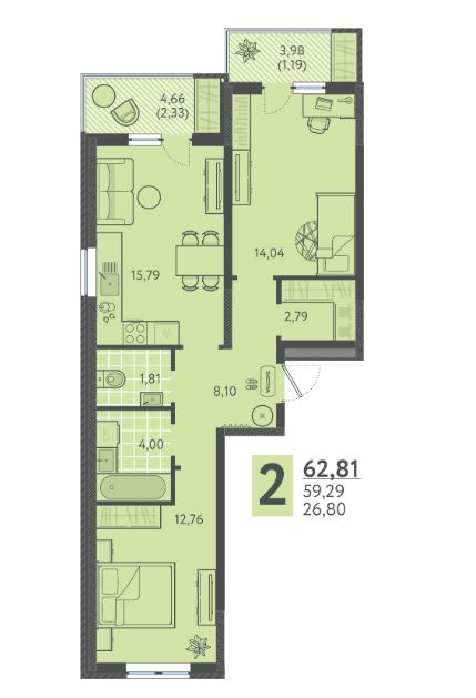 Двухкомнатная в Литер 6 очередь 2