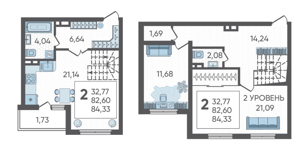 Двухкомнатная в Литер 1