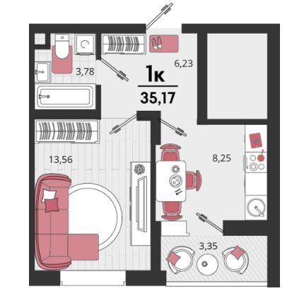 Однокомнатная в Литер 13