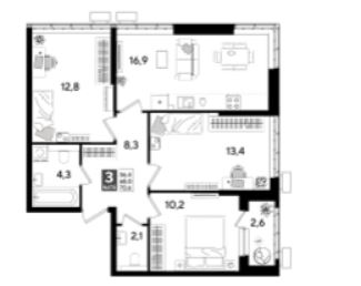 Трехкомнатная в Литер 15