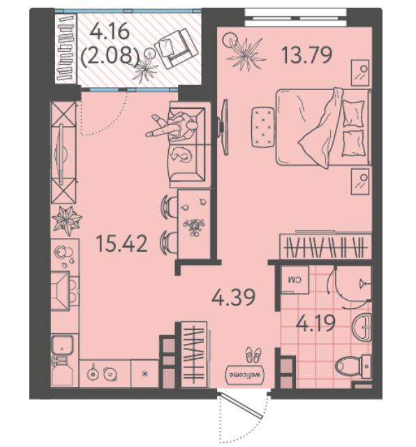 Однокомнатная в Литер 1 очередь 1