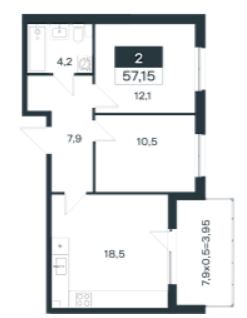 Двухкомнатная в Литер 5 очередь 1