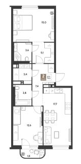 Двухкомнатная в Литер 13