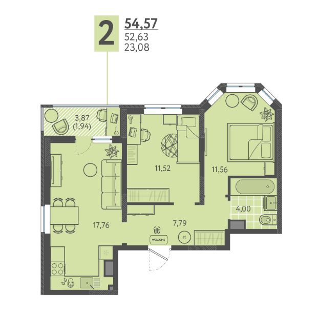 Двухкомнатная в Литер 9 очередь 3