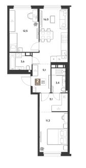 Двухкомнатная в Литер 13