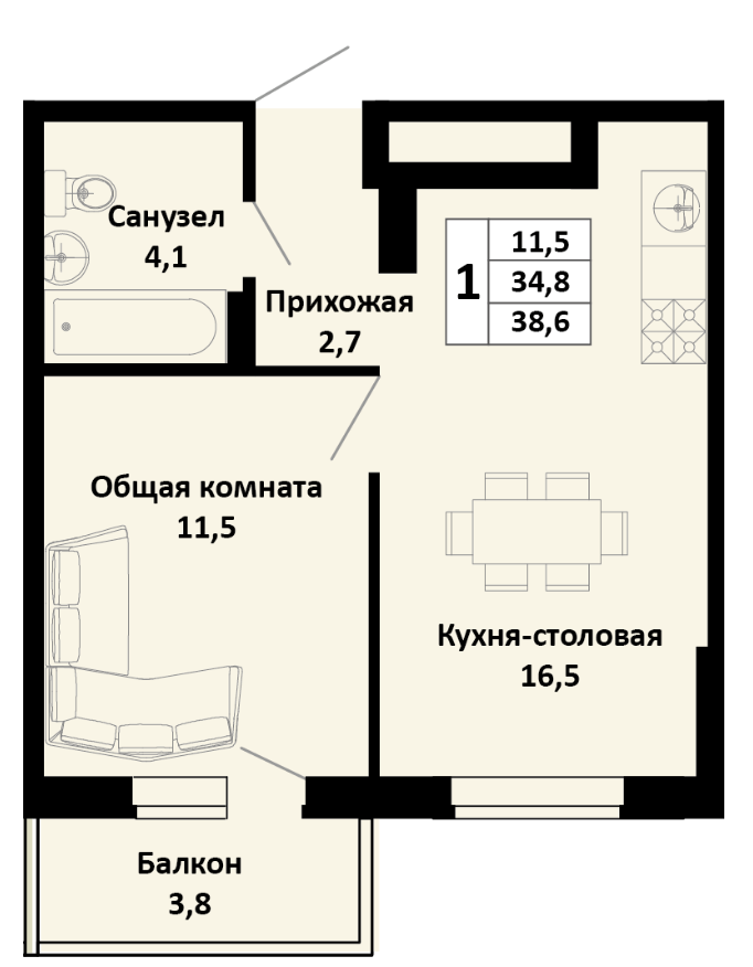 Однокомнатная в Литер 2