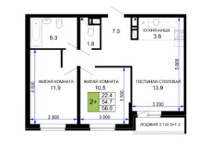 Двухкомнатная в Литер 22