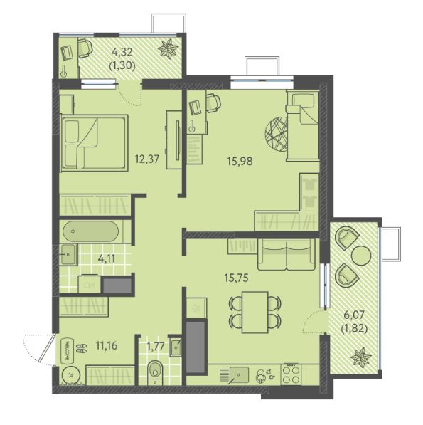 Двухкомнатная в Литер 8 очередь 3