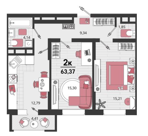 Двухкомнатная в Литер 18