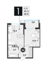 Однокомнатная в Литер 7