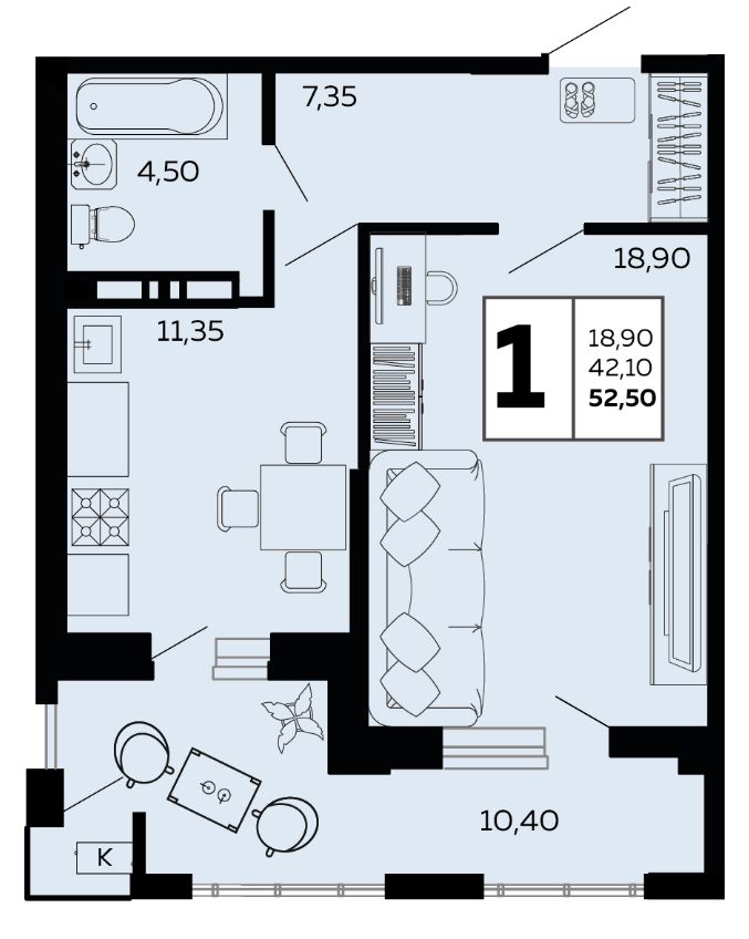 Однокомнатная в Литер 1