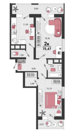 Двухкомнатная в Литер 18