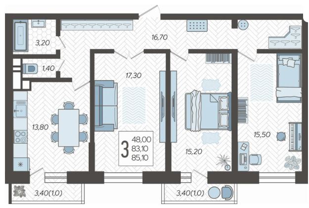 Трехкомнатная в Литер 4 