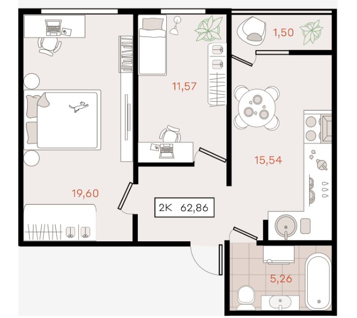 Двухкомнатная в Литер 7