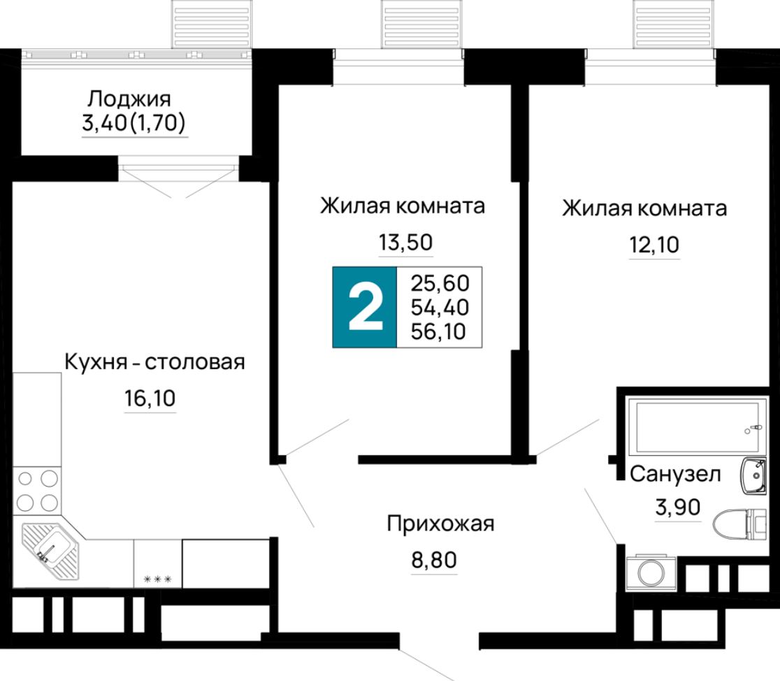 Двухкомнатная в Очередь 2 Литер 6