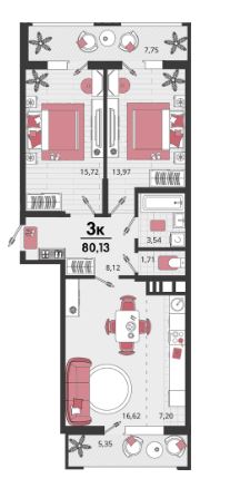 Трехкомнатная в Литер 19