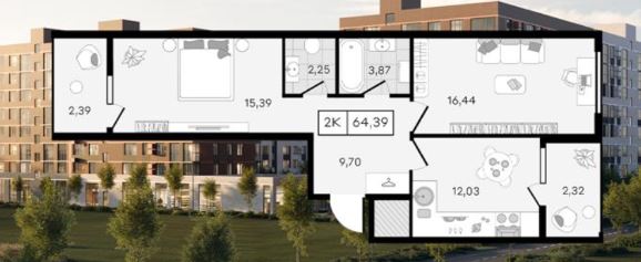 Двухкомнатная в Литер 34