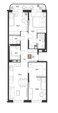 Трехкомнатная в Литер 12