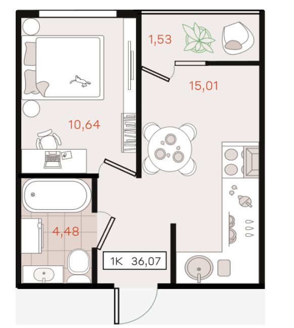 Однокомнатная в Литер 7