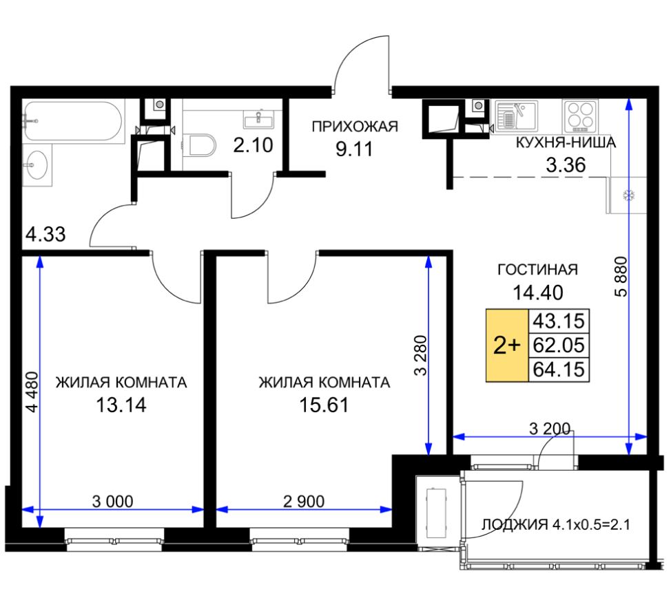 Двухкомнатная в Литер 4