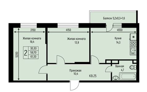 Двухкомнатная в Литер 7