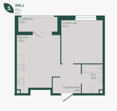 Однокомнатная в Литер 1.1