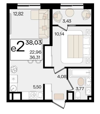 Двухкомнатная в Литер 1.3