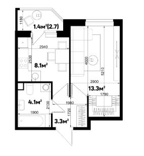 Однокомнатная в Литер 2.8