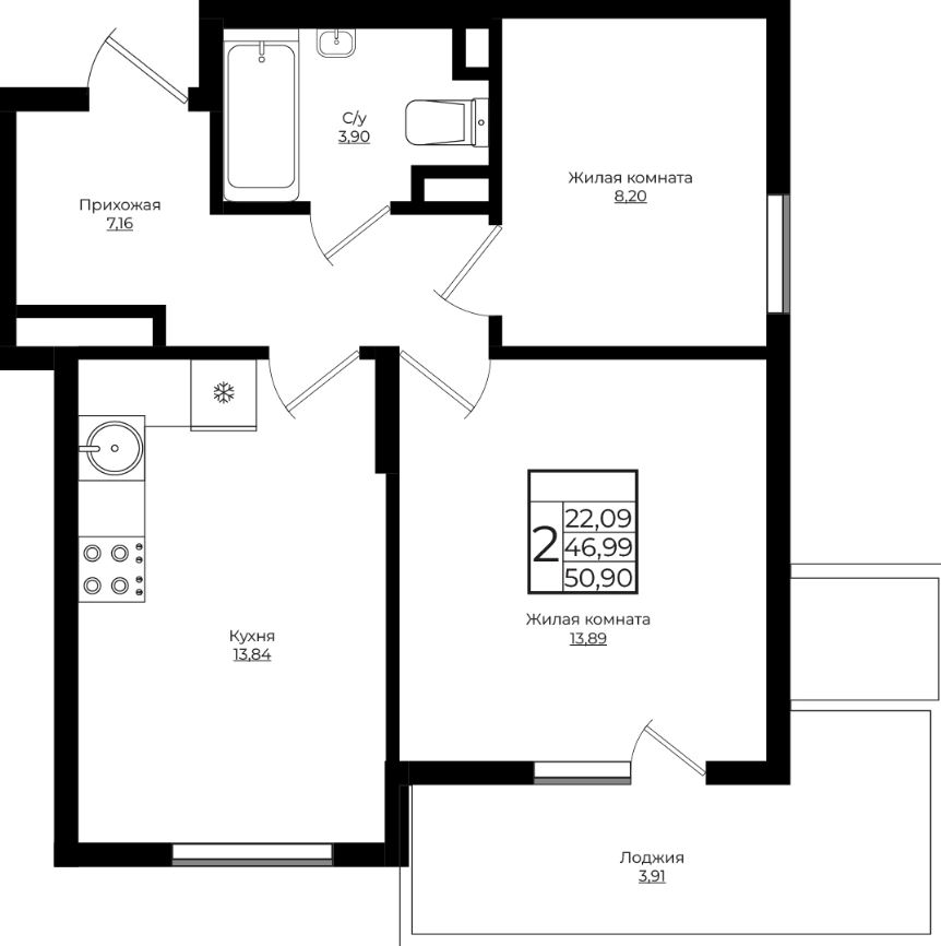 Двухкомнатная в Литер 4